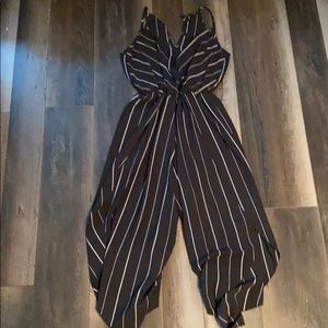 Pinstriped sleeveless jumpsuit
